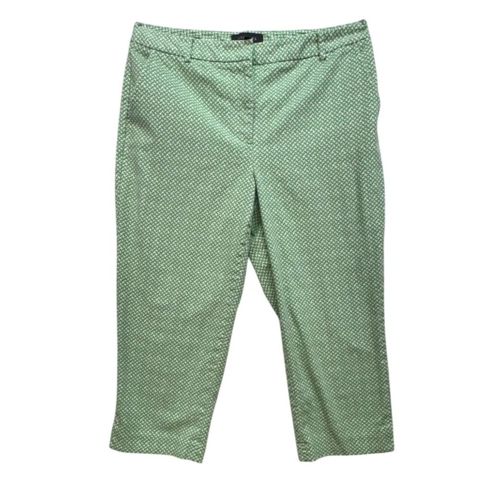 Talbots Womens Heritage Cropped Pants Size 10 Green & White Patterned Beachy